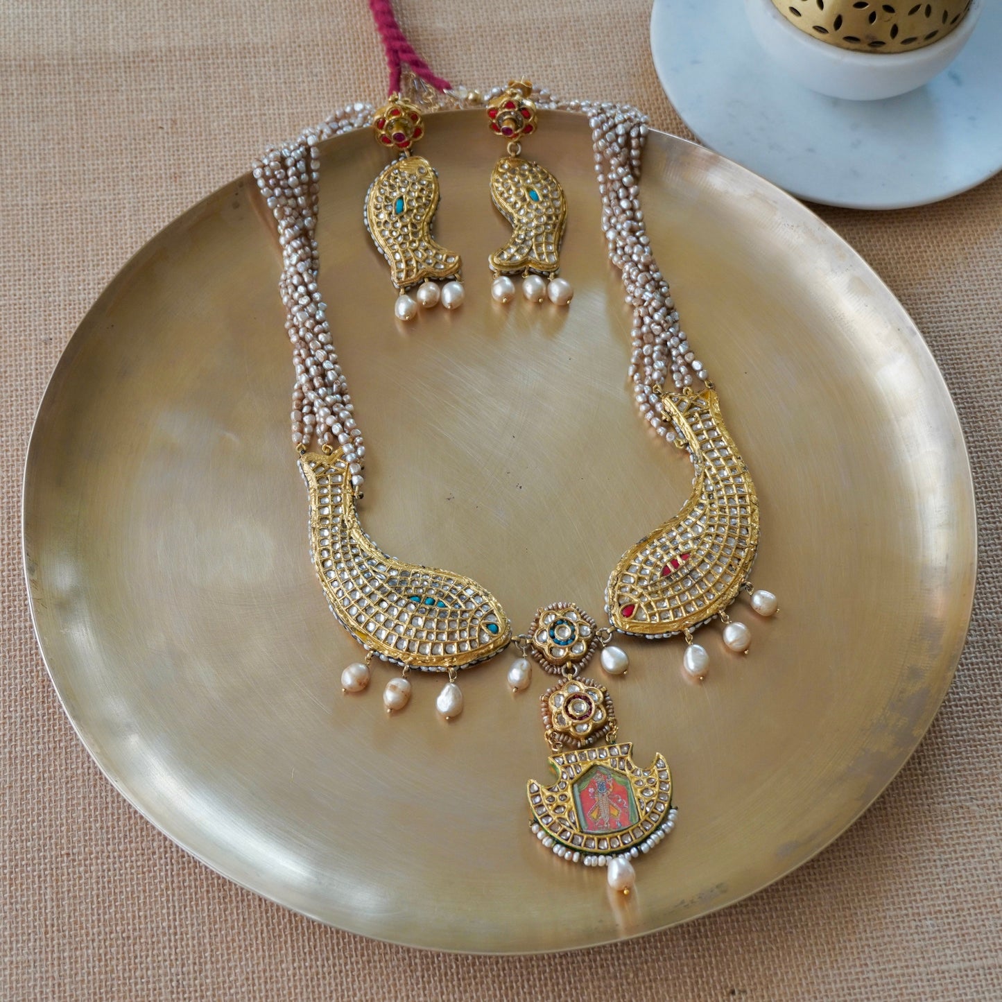 Meen Shrinathji Reversible Necklace fastened by fresh-water pearls