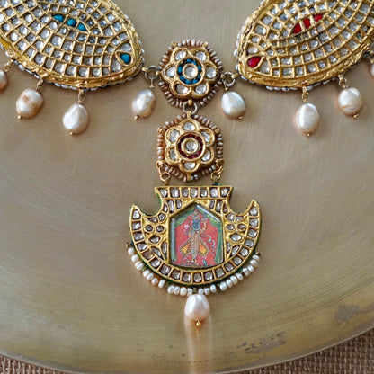 Meen Shrinathji Reversible Necklace fastened by fresh-water pearls