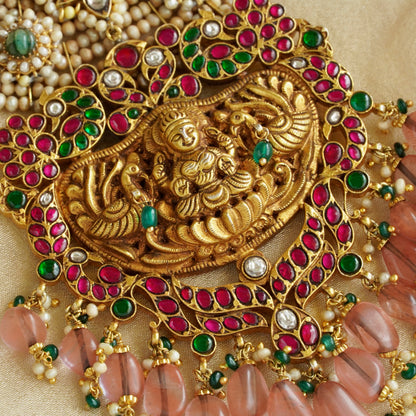 Laxmiji Pendant with Gaj fastened on precious fresh-water pearls