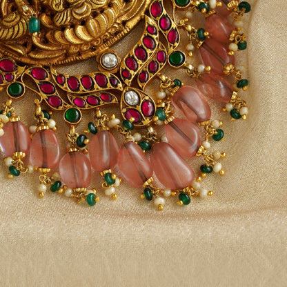 Laxmiji Pendant with Gaj fastened on precious fresh-water pearls