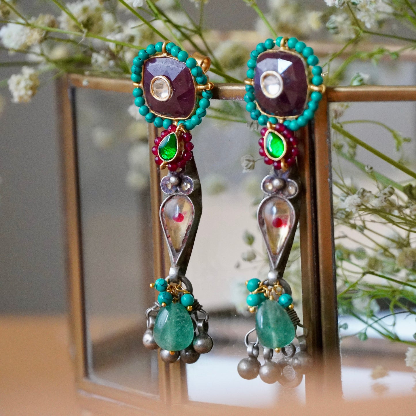 Magenta center Choker and earrings