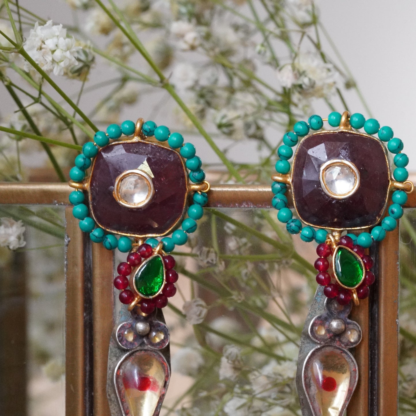 Magenta center Choker and earrings