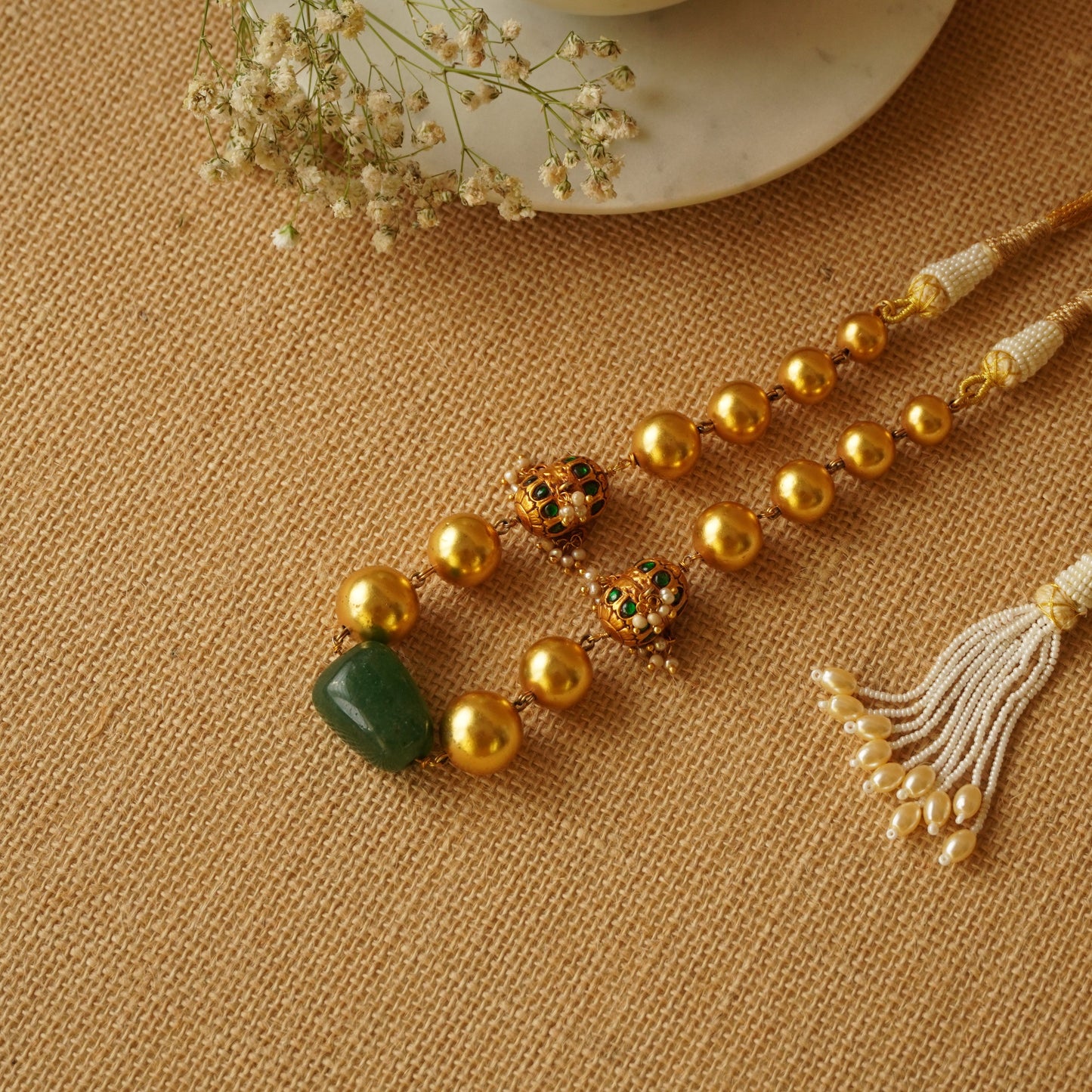 Balls with Green Stone Center Necklace