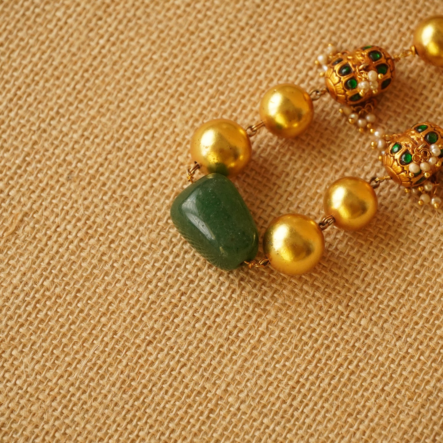 Balls with Green Stone Center Necklace