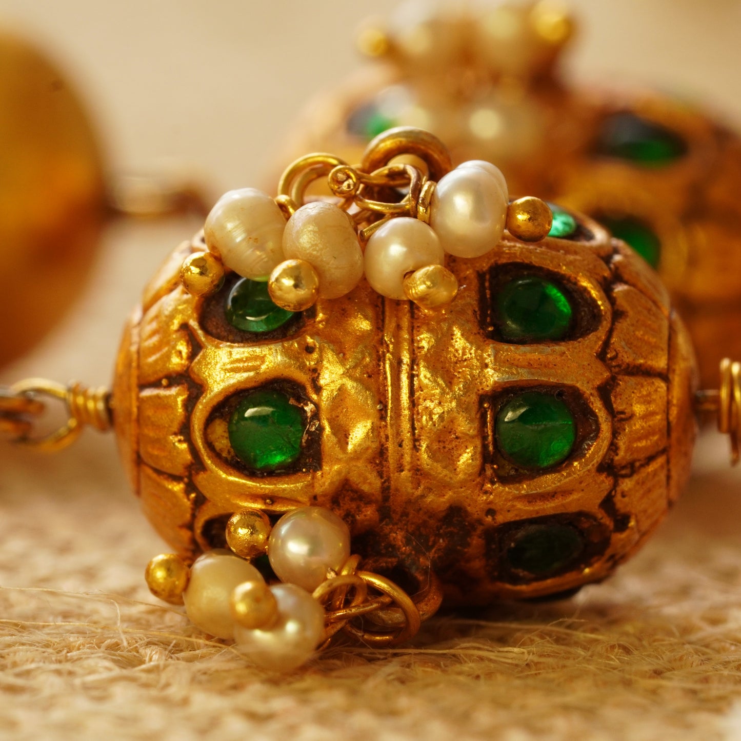 Balls with Green Stone Center Necklace