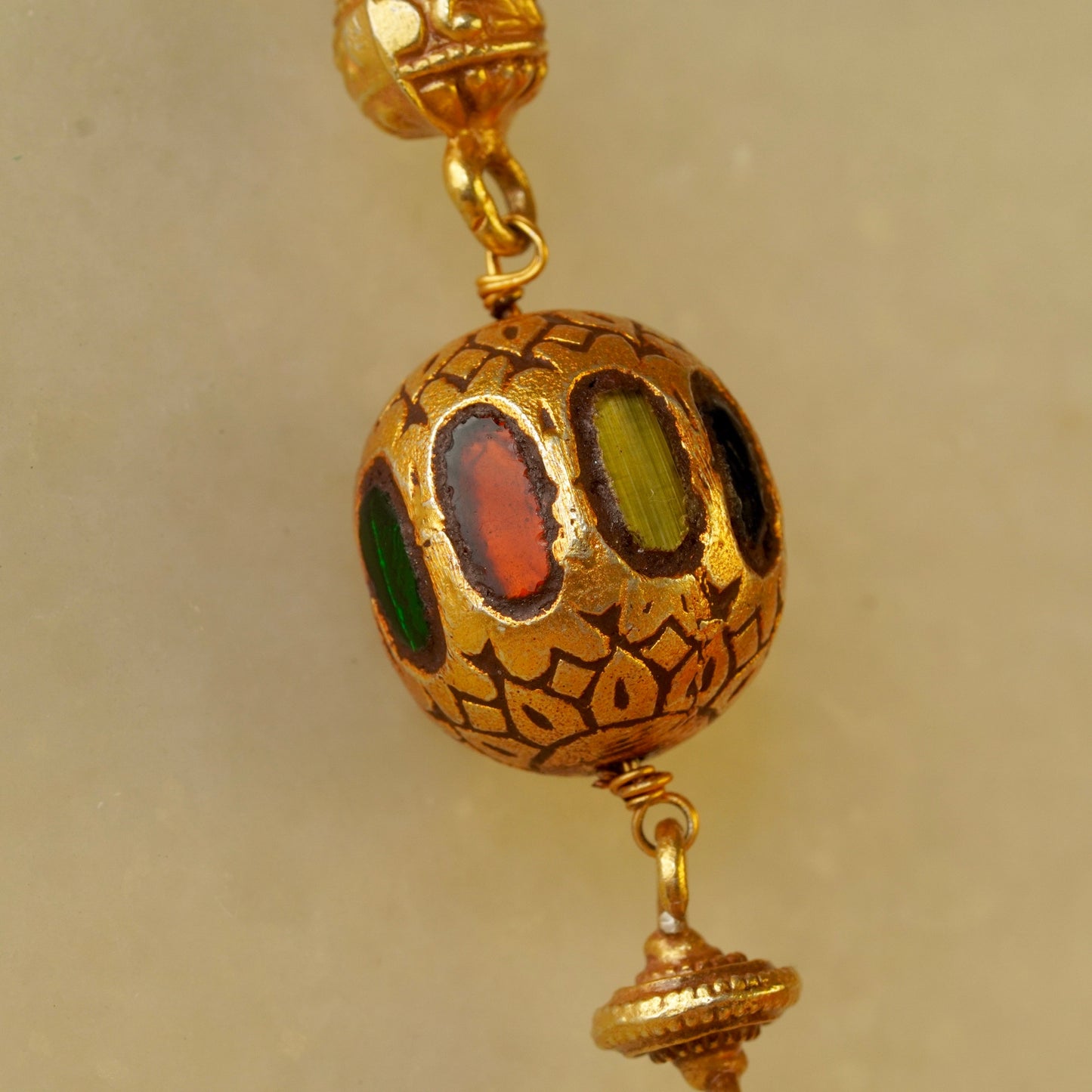 Red Enamel White Red and Green Stone on Ghooghri