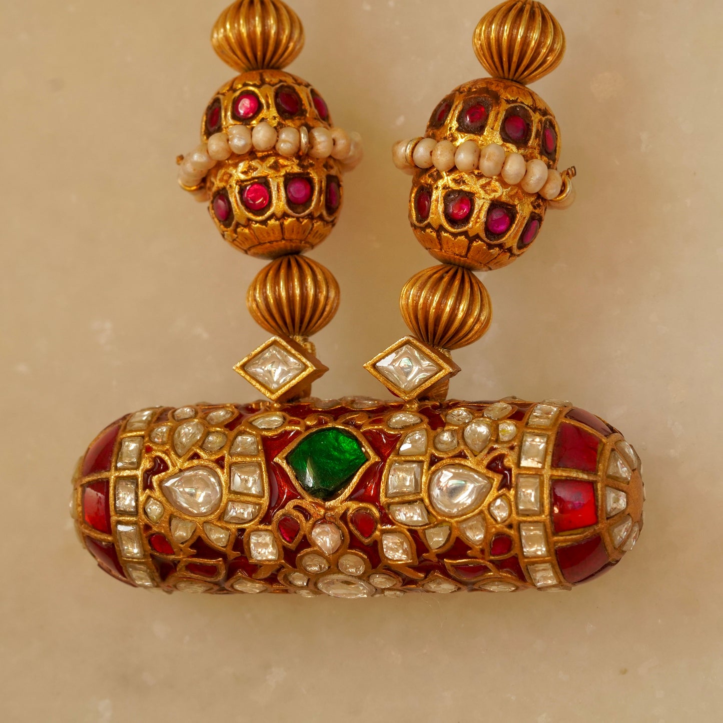 Red Enamel White Red and Green Stone on Ghooghri