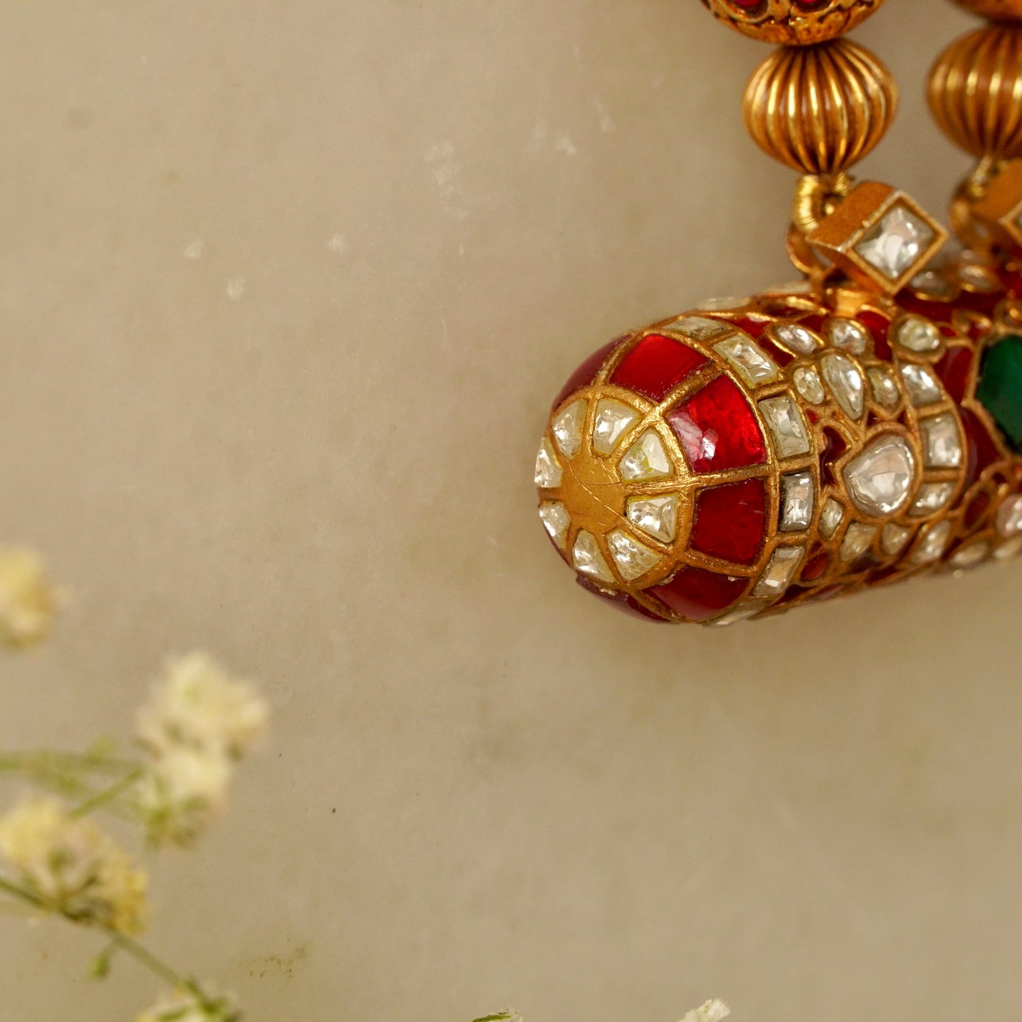 Red Enamel White Red and Green Stone on Ghooghri
