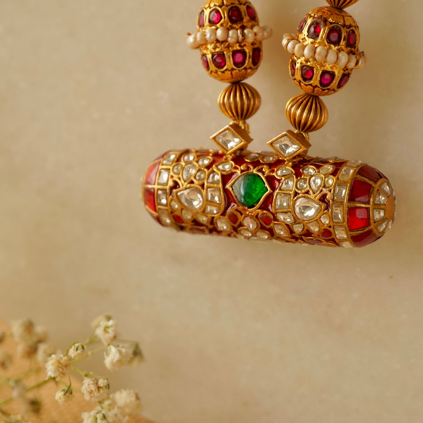 Red Enamel White Red and Green Stone on Ghooghri