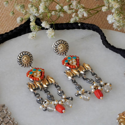 Blue round Stone and Peacock motifs with Coral hangings