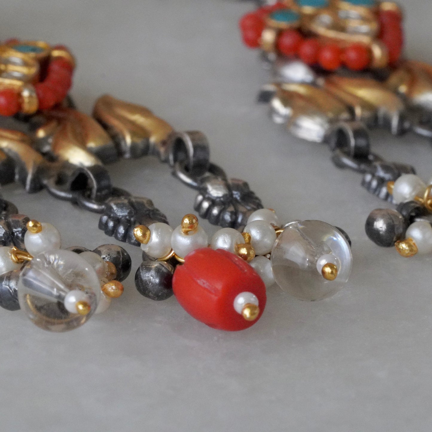 Blue round Stone and Peacock motifs with Coral hangings