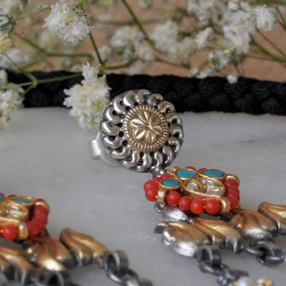 Blue round Stone and Peacock motifs with Coral hangings