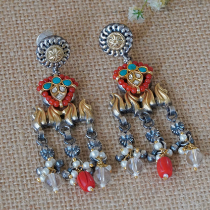 Blue round Stone and Peacock motifs with Coral hangings