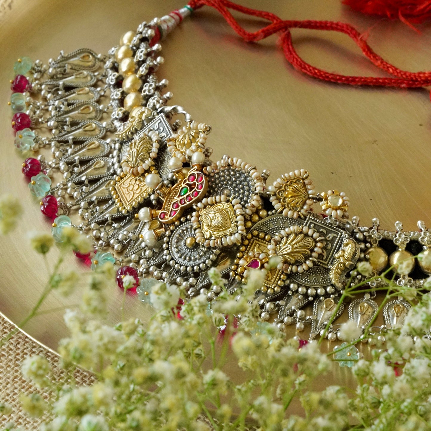 Silver and Gold piece Gadi Choker