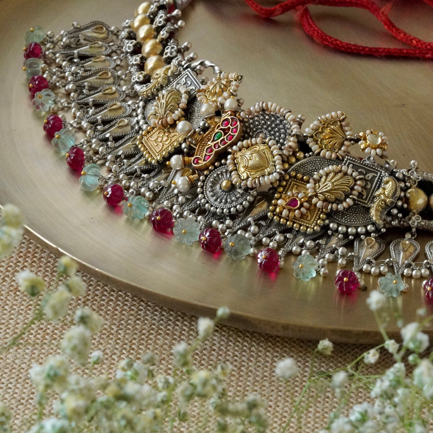 Silver and Gold piece Gadi Choker