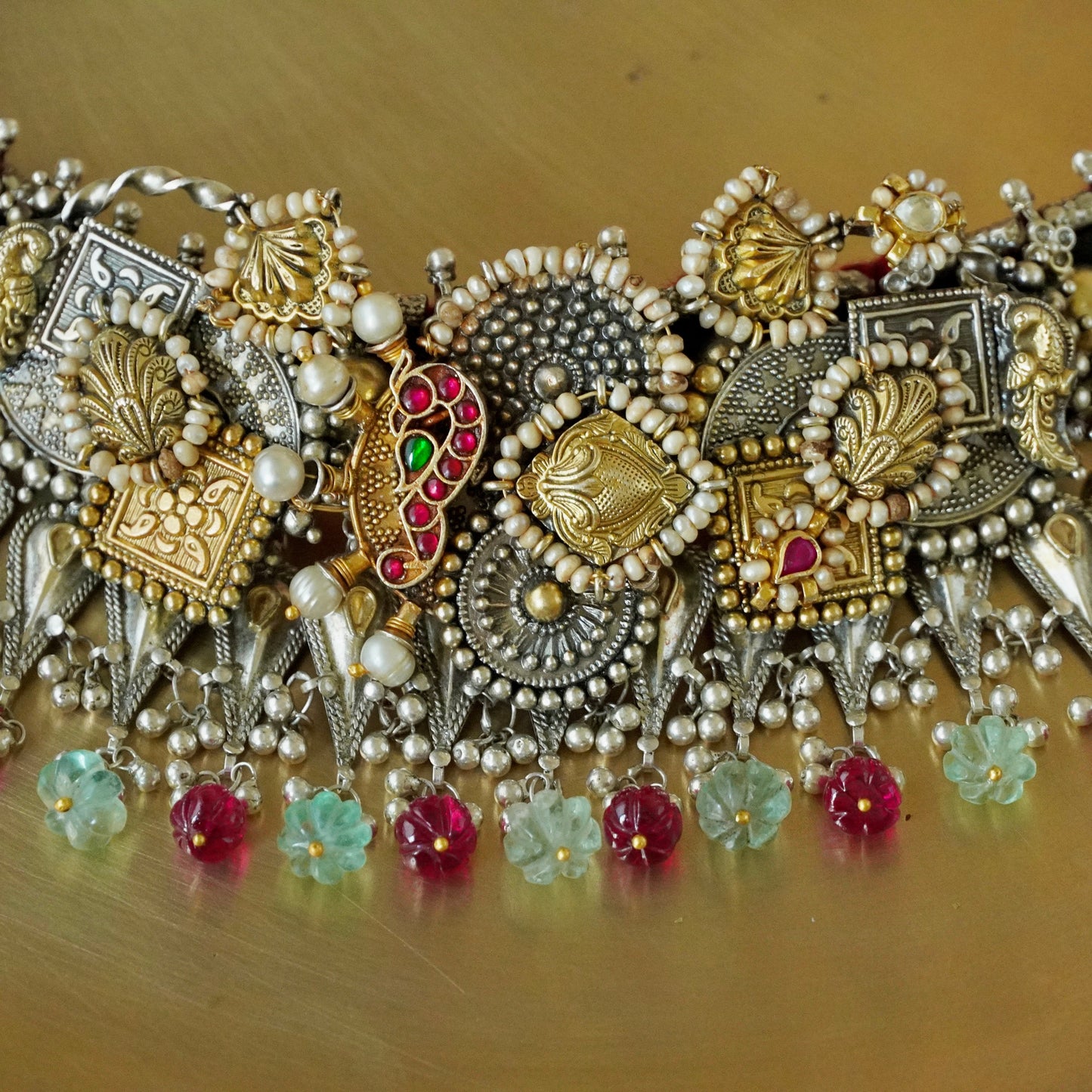 Silver and Gold piece Gadi Choker