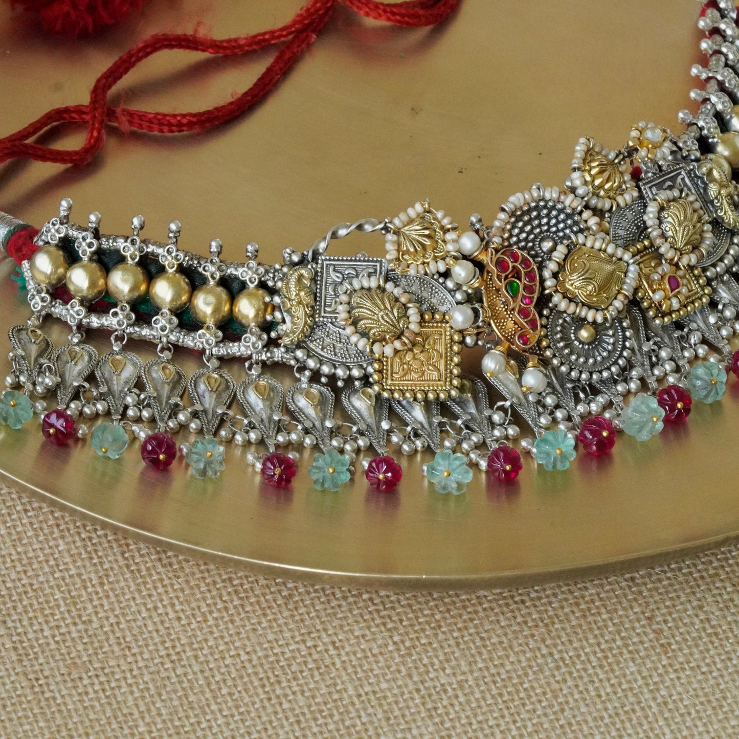 Silver and Gold piece Gadi Choker
