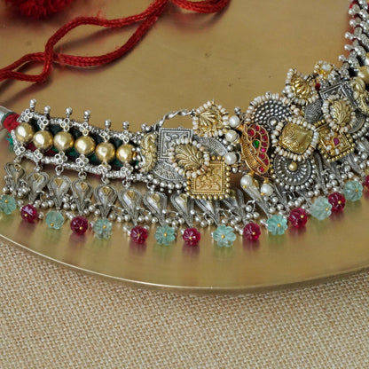Silver and Gold piece Gadi Choker