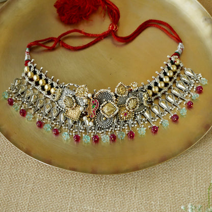 Silver and Gold piece Gadi Choker