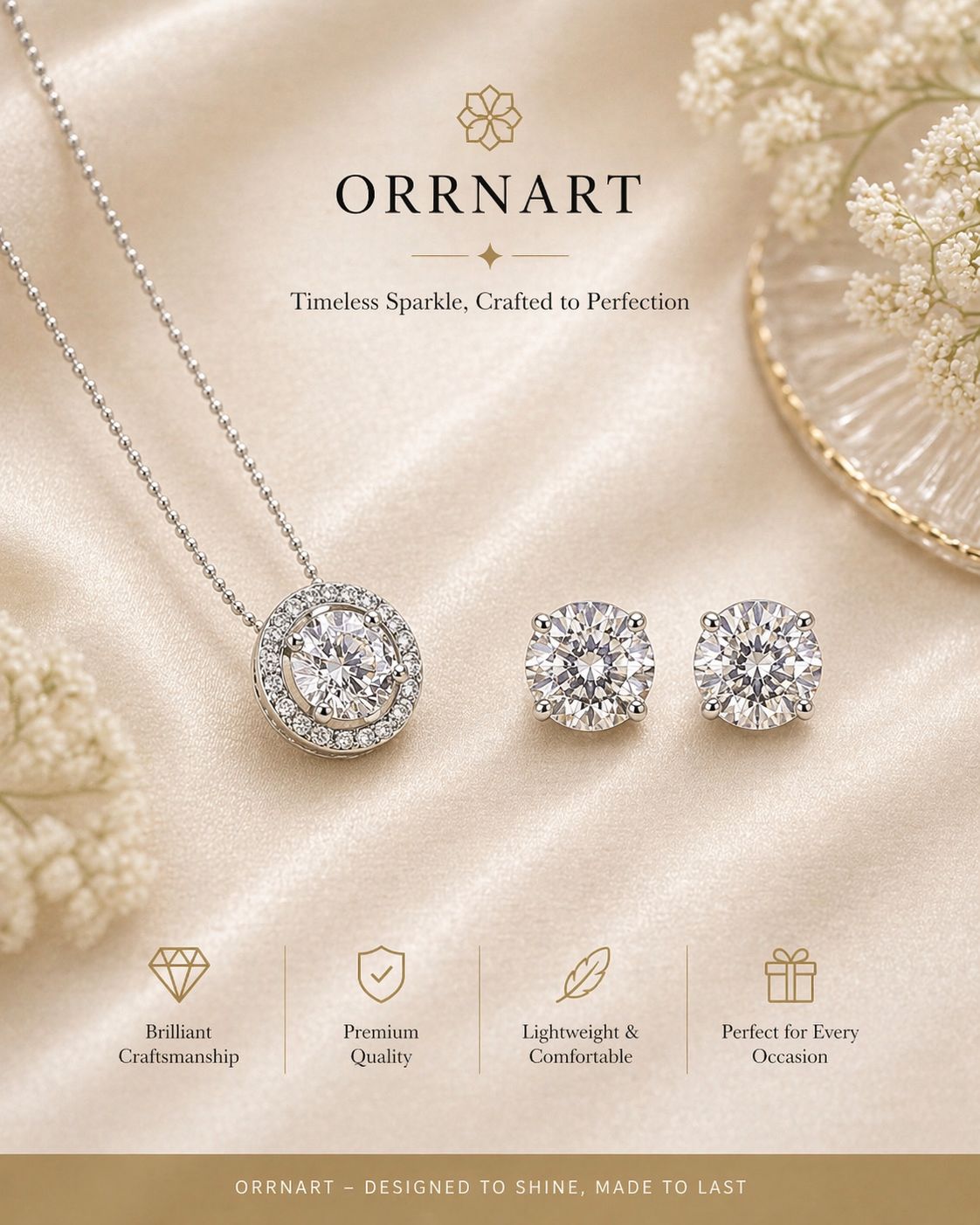 Anti tarnish pendant stud solitairite set