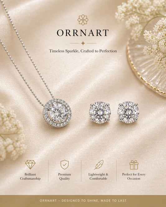 Anti tarnish pendant stud solitairite set
