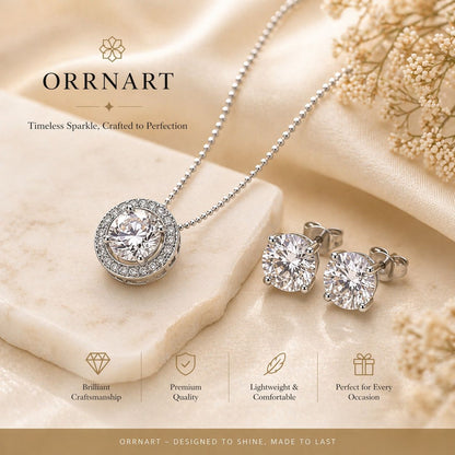 Anti tarnish pendant stud solitairite set